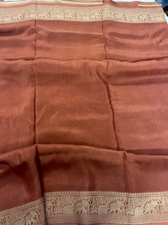 Rust Plain Dola Silk Saree