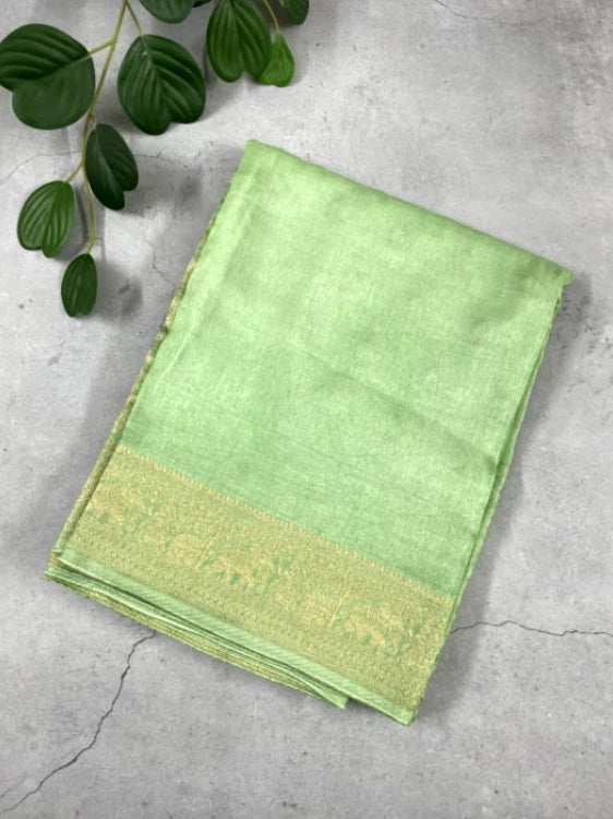 Pista Green Plain Dola Silk Saree