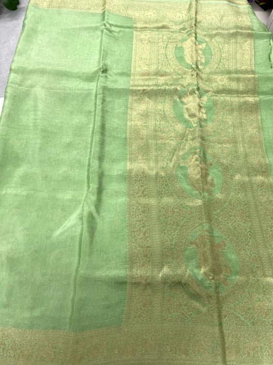 Pista Green Plain Dola Silk Saree