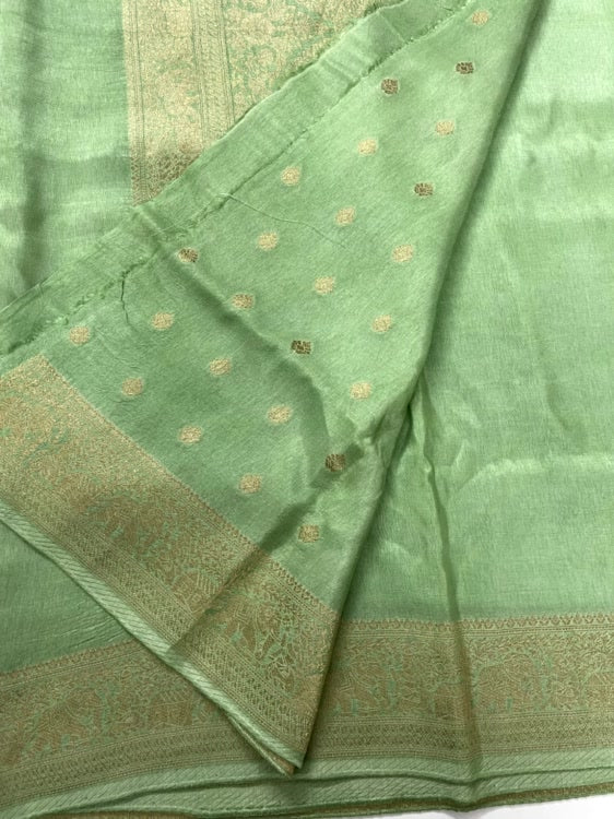 Pista Green Plain Dola Silk Saree