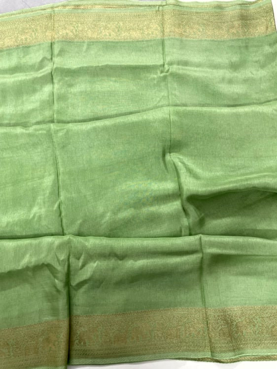 Pista Green Plain Dola Silk Saree
