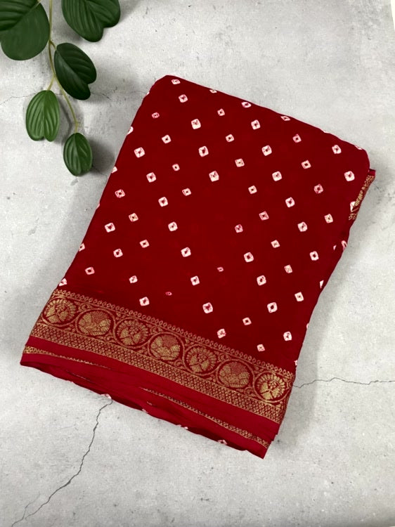 Red Bandhini Zari Pure Modal Silk Saree