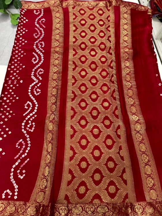 Red Bandhini Zari Pure Modal Silk Saree
