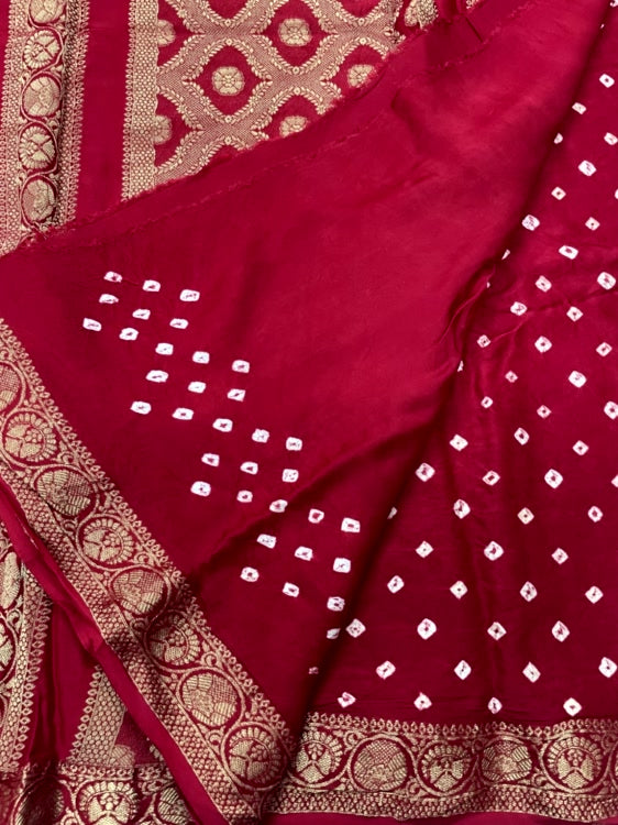 Red Bandhini Zari Pure Modal Silk Saree