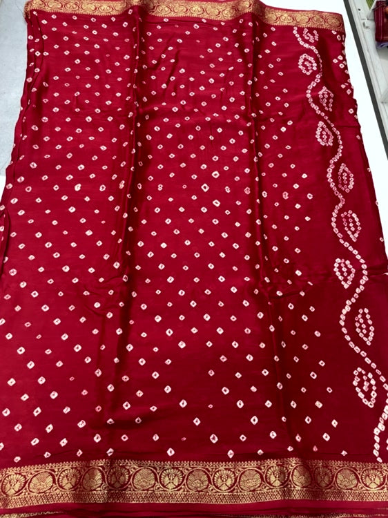 Red Bandhini Zari Pure Modal Silk Saree