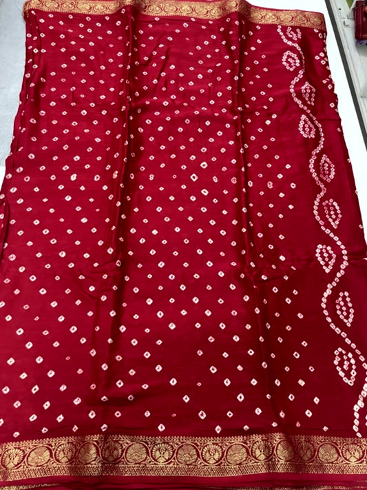 Red Bandhini Zari Pure Modal Silk Saree
