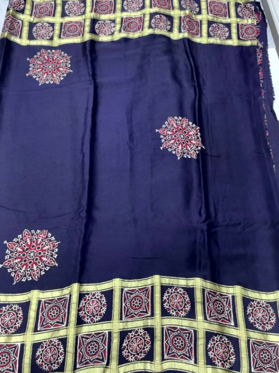 Navy Blue Gharchola Ajrakh Modal Silk Saree