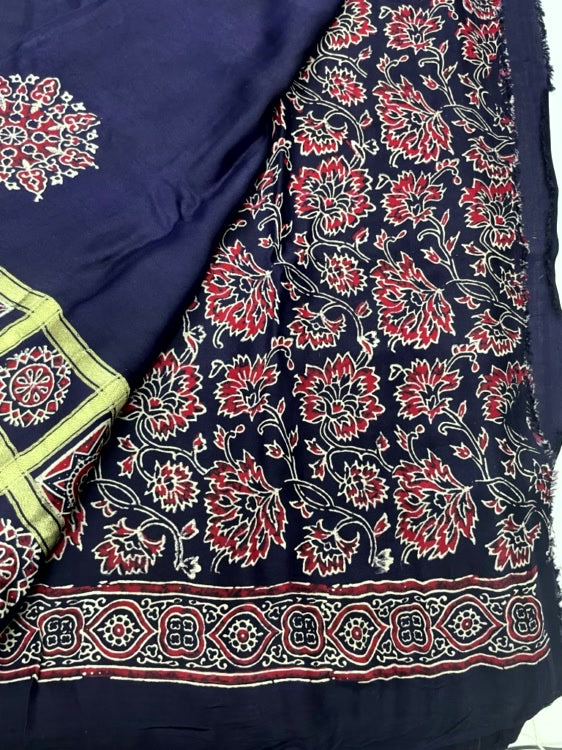 Navy Blue Gharchola Ajrakh Modal Silk Saree