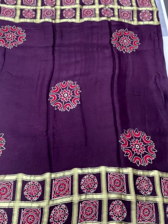 Coffee Brown Gharchola Ajrakh Modal Silk Saree