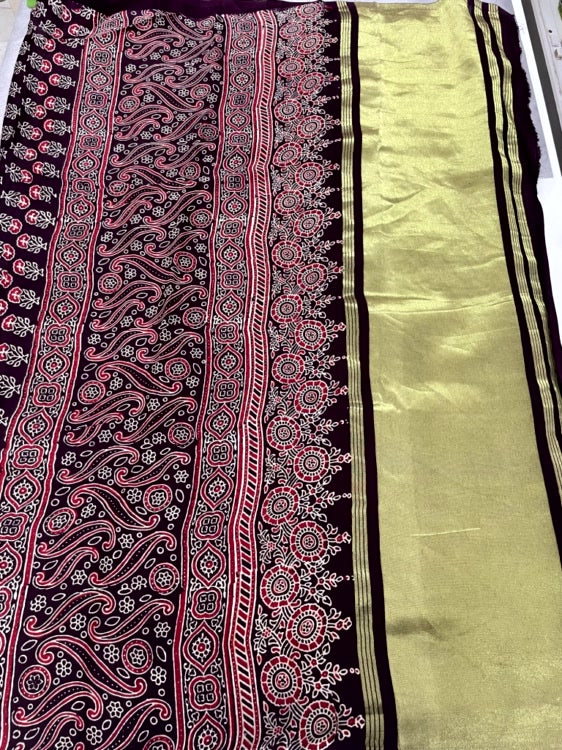 Coffee Brown Gharchola Ajrakh Modal Silk Saree