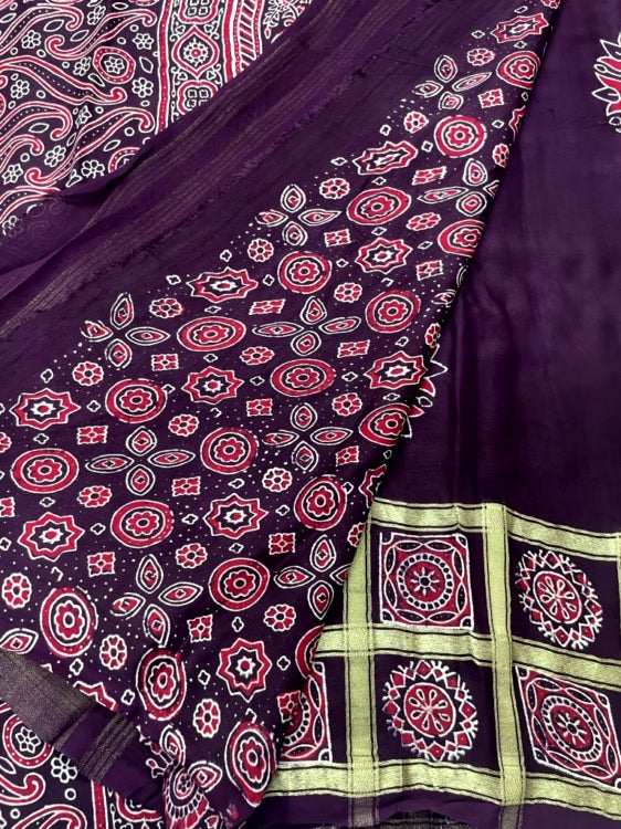 Coffee Brown Gharchola Ajrakh Modal Silk Saree