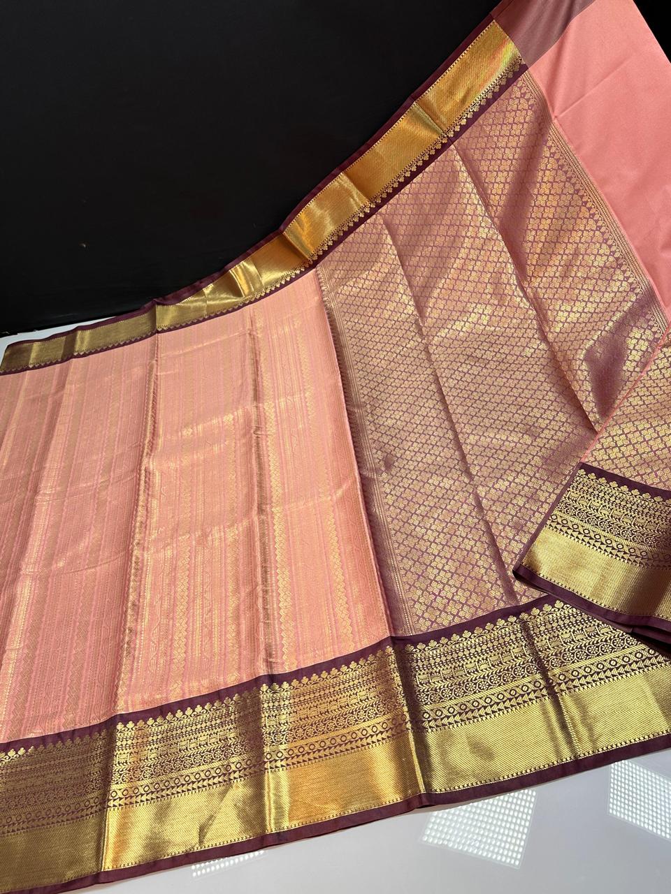 Peach N Brown Semi Kanchi Silk Saree