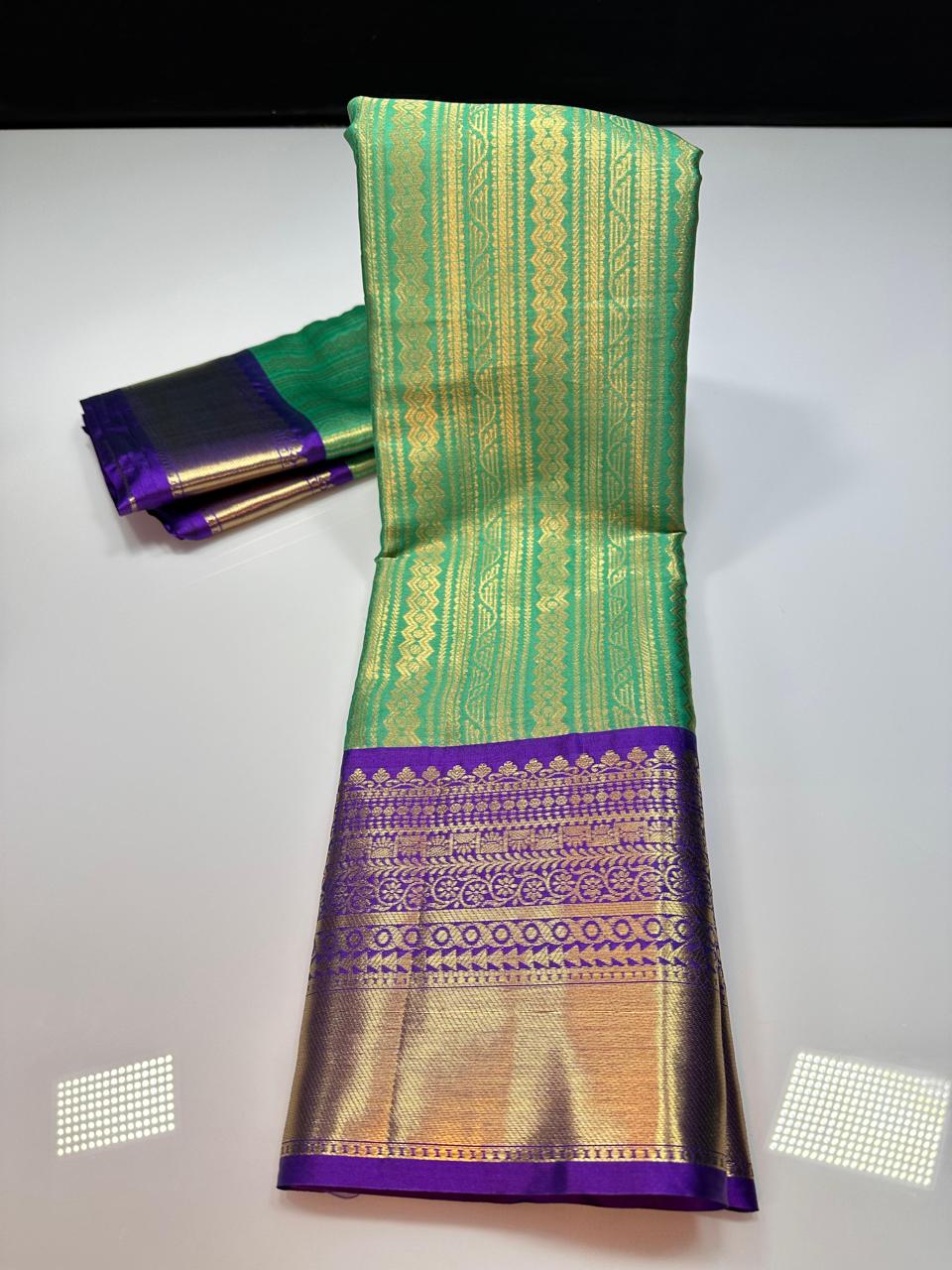 Green N Blue Semi Kanchi Silk Saree