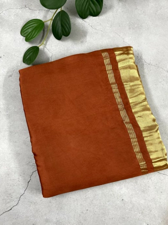 Rust Plain Pure Modal Silk Saree