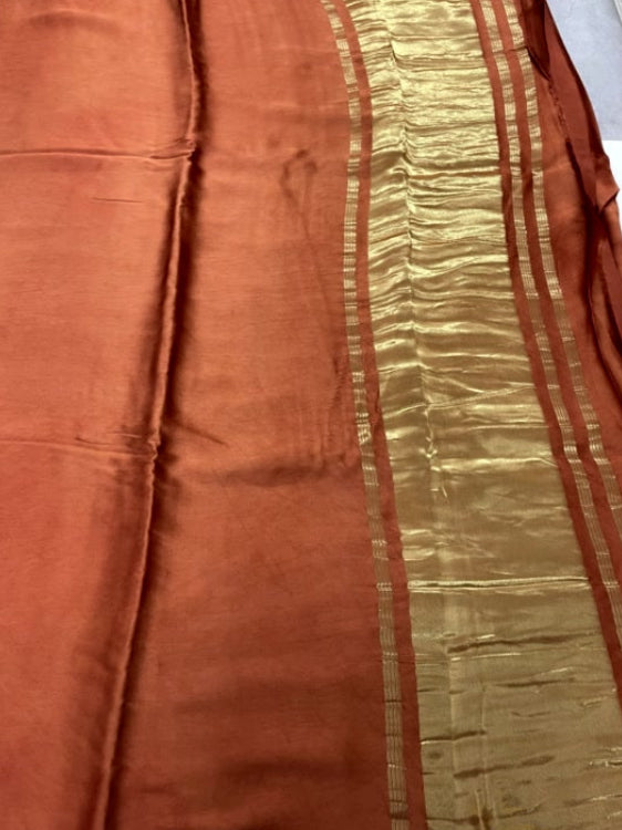 Rust Plain Pure Modal Silk Saree