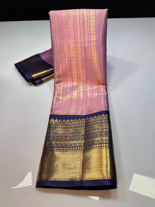 Lavender N Blue Semi Kanchi Silk Saree