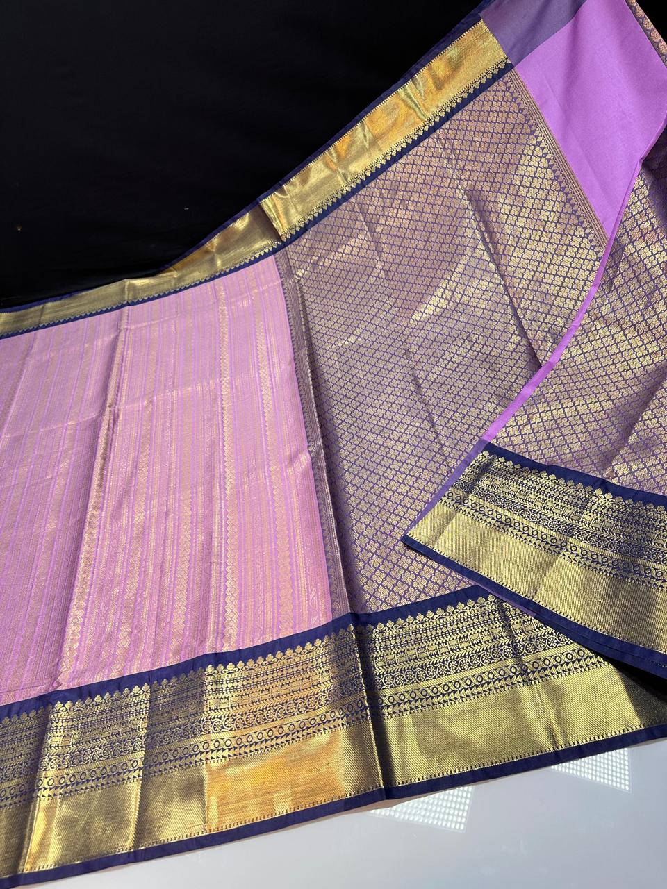Lavender N Blue Semi Kanchi Silk Saree