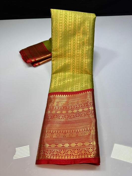 Green N Red Semi Kanchi Silk Saree