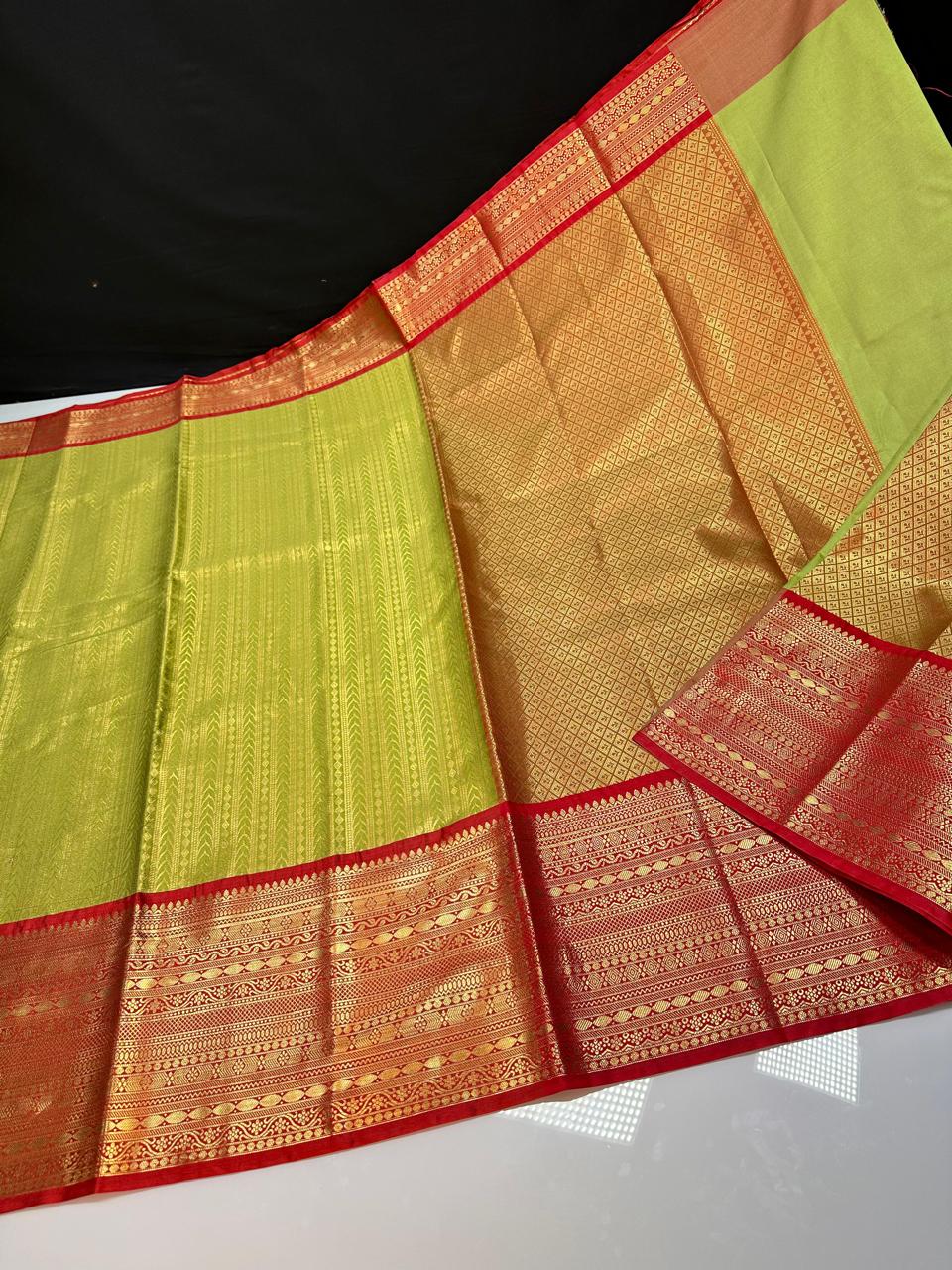 Green N Red Semi Kanchi Silk Saree