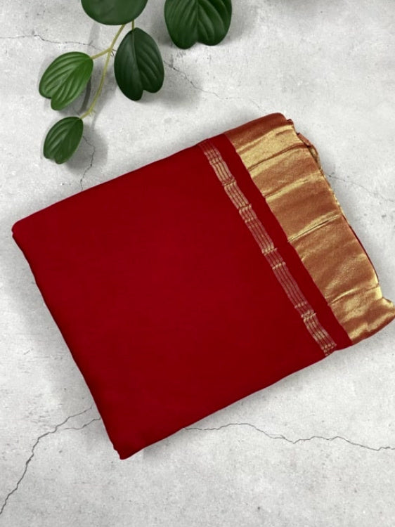 Red Plain Pure Modal Silk Saree