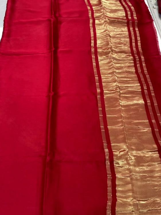 Red Plain Pure Modal Silk Saree
