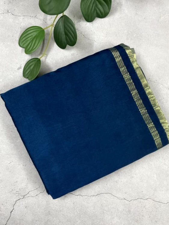 Peacock Blue Plain Pure Modal Silk Saree