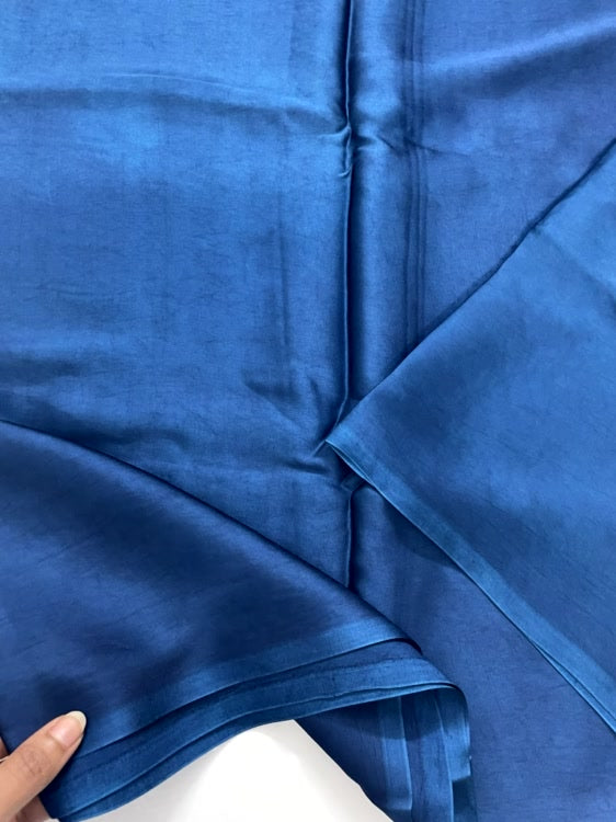 Peacock Blue Plain Pure Modal Silk Saree