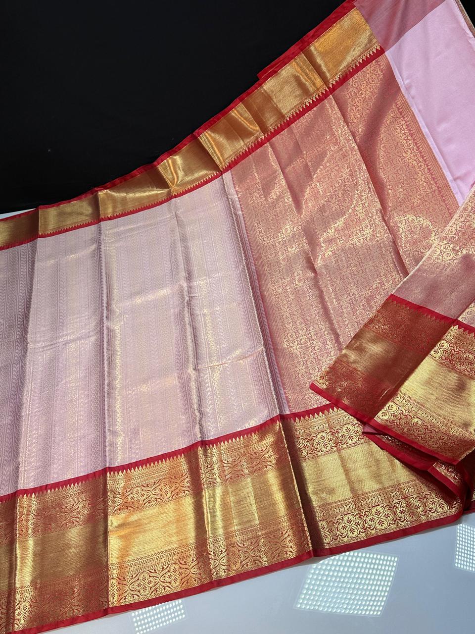 Pink N Red Semi Kanchi Silk Saree