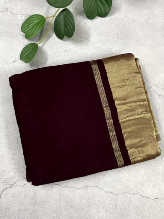 Coffee Brown Plain Pure Modal Silk Saree