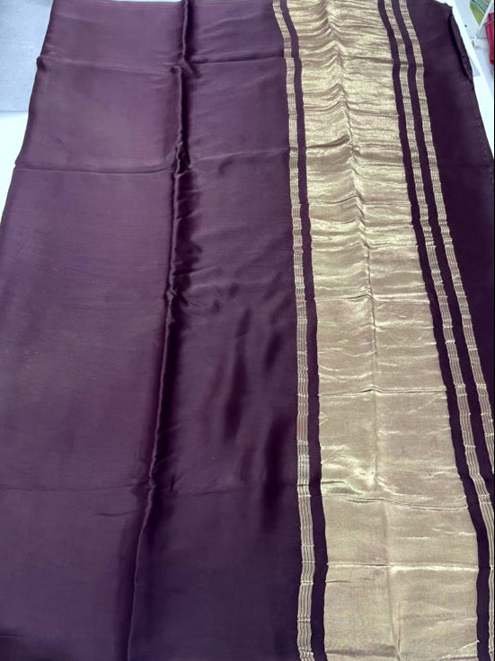 Coffee Brown Plain Pure Modal Silk Saree