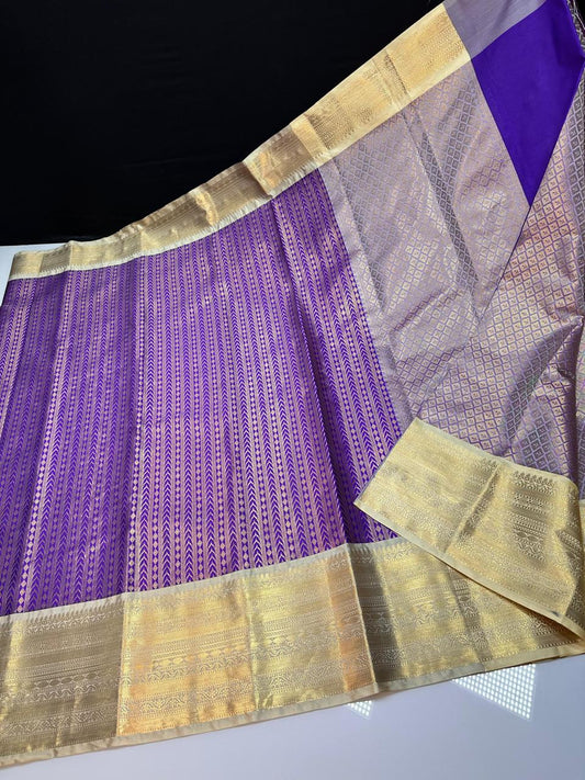 Blue N White Semi Kanchi Silk Saree