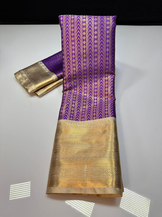 Blue N White Semi Kanchi Silk Saree