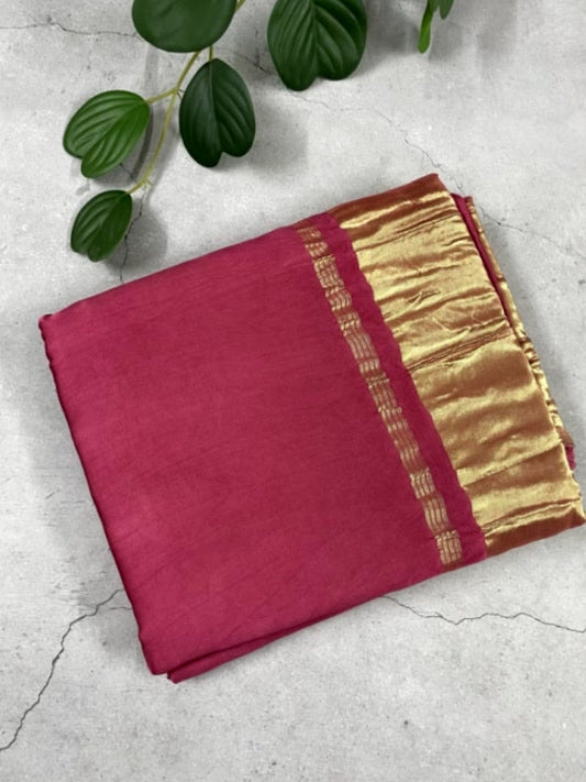 Peach Pink Plain Pure Modal Silk Saree