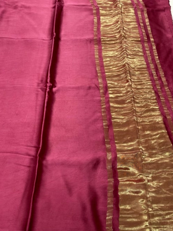 Peach Pink Plain Pure Modal Silk Saree