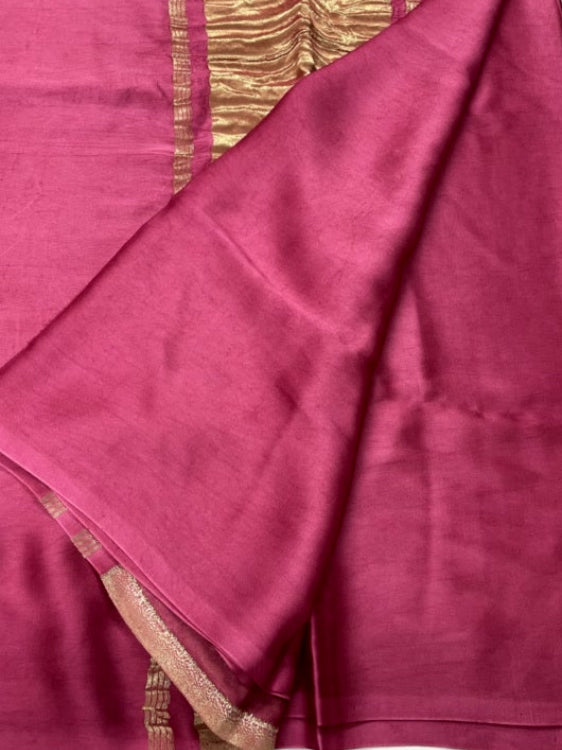 Peach Pink Plain Pure Modal Silk Saree