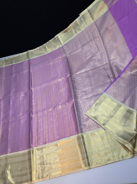 Lavender N White Semi Kanchi Silk Saree