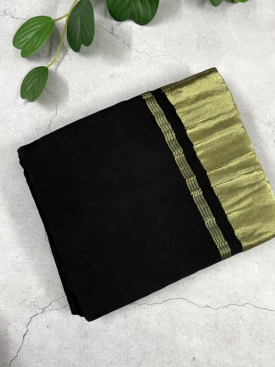 Black Plain Pure Modal Silk Saree