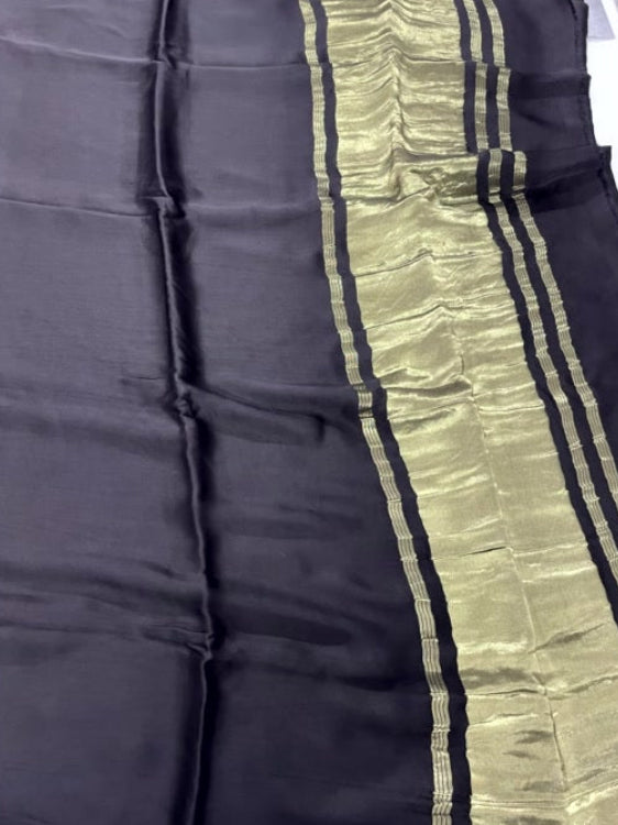 Black Plain Pure Modal Silk Saree