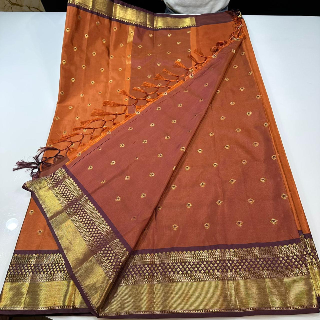 Rust N Brown Semi Kanchi Silk Saree