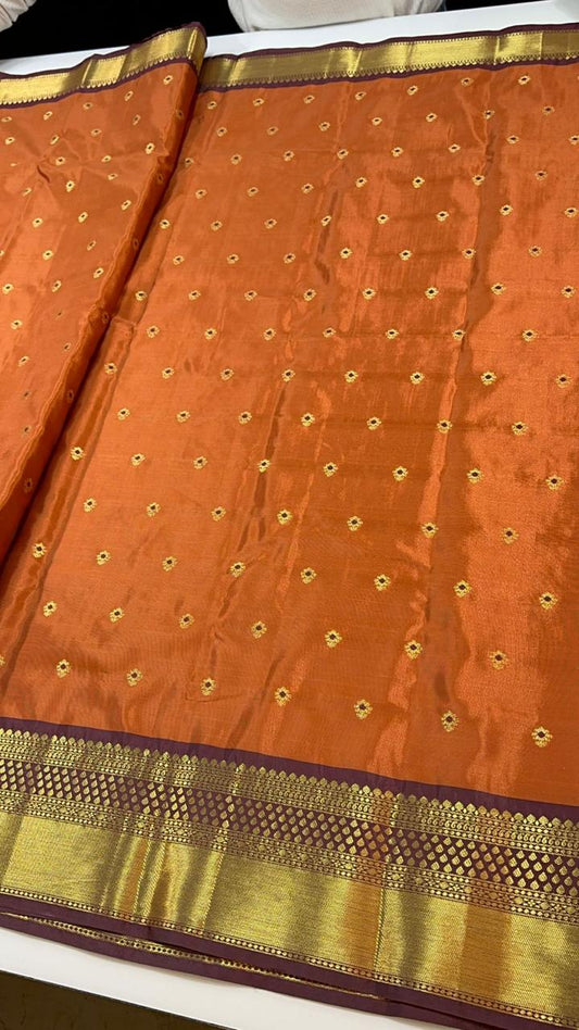 Rust N Brown Semi Kanchi Silk Saree