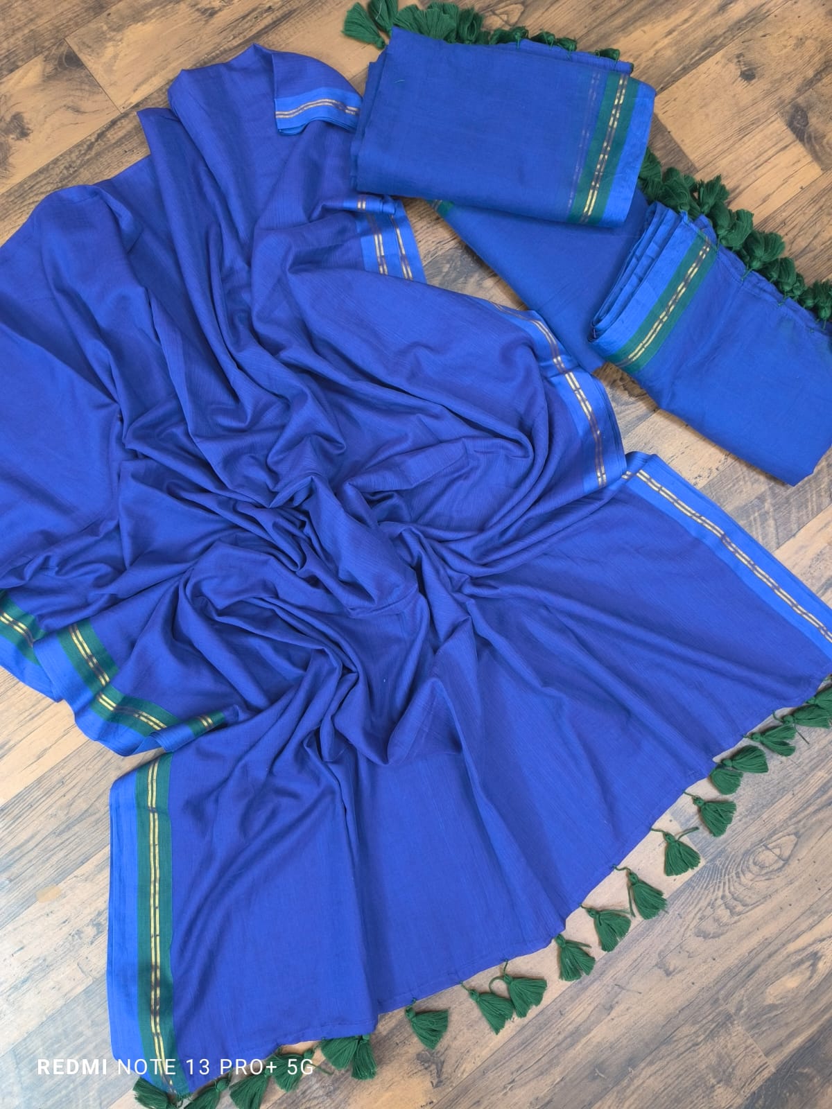 Blue N Green Border Mul Cotton Saree