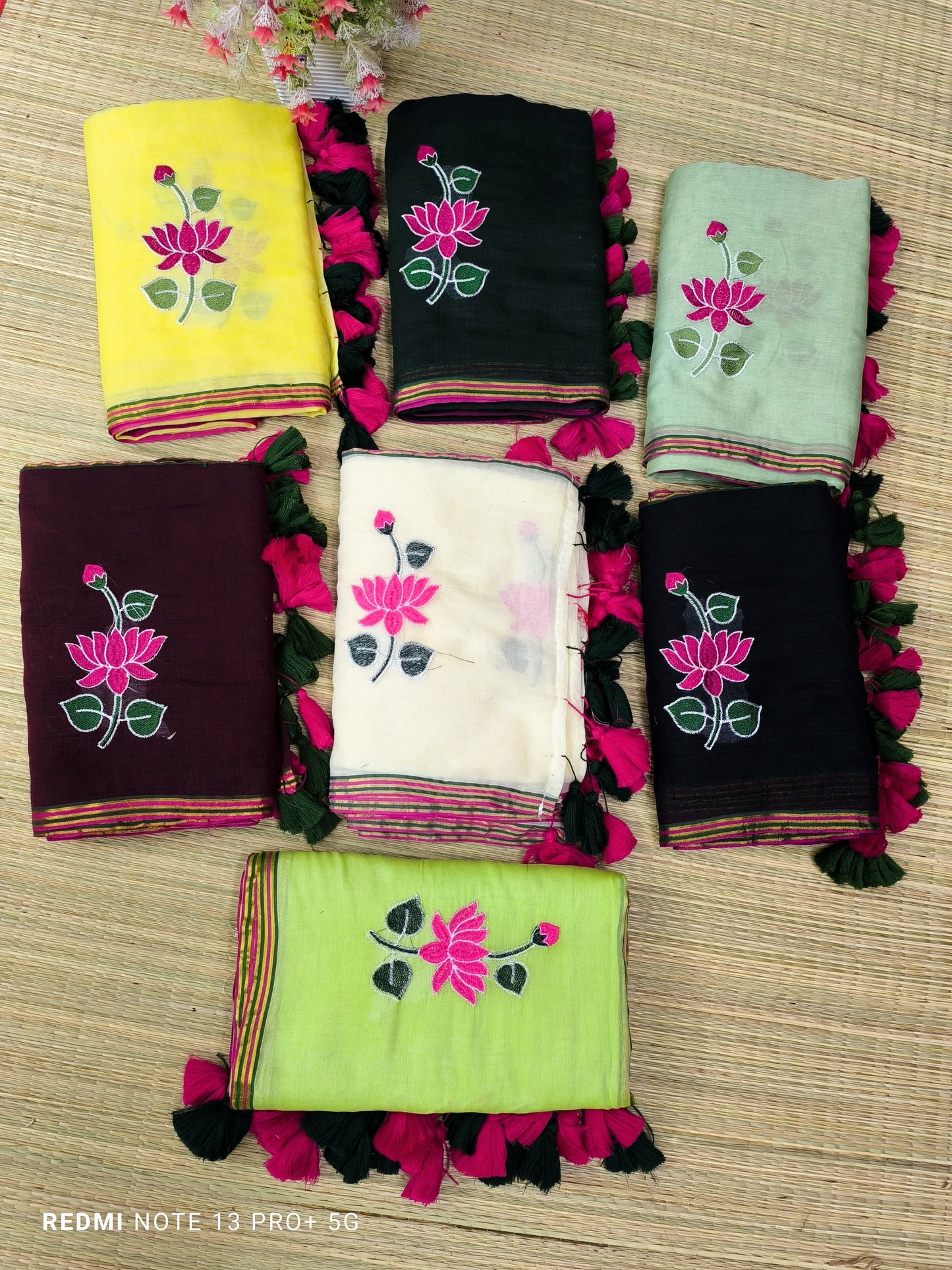 Black Embroidered Mul Cotton Saree