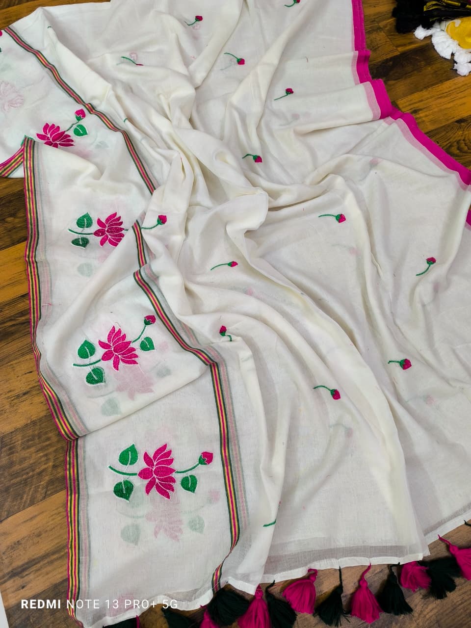 White 02 Embroidered Mul Cotton Saree