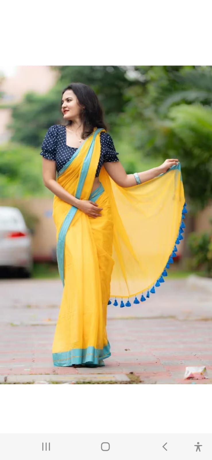 Yellow N Blue Mul Cotton Saree