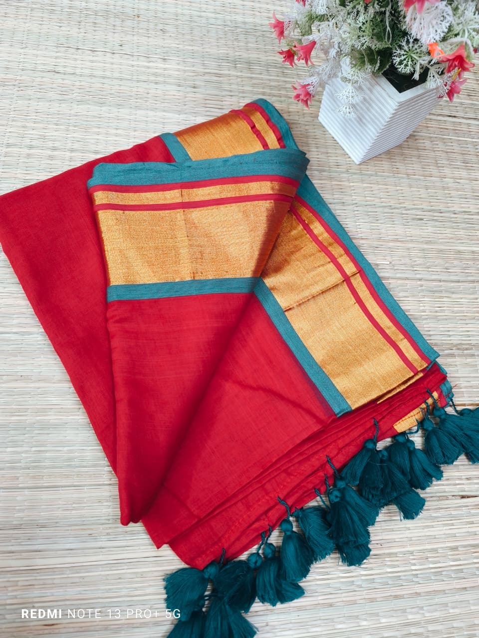 Red Zari Border Mul Cotton Saree