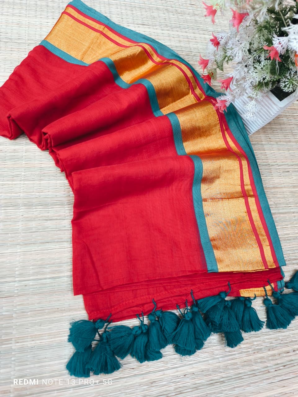 Red Zari Border Mul Cotton Saree