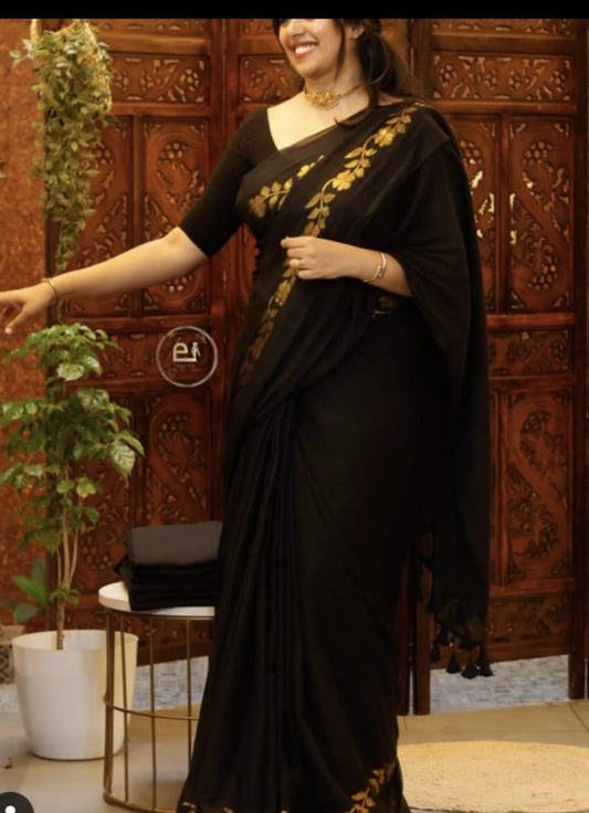 Black Zari Border Mul Cotton Saree
