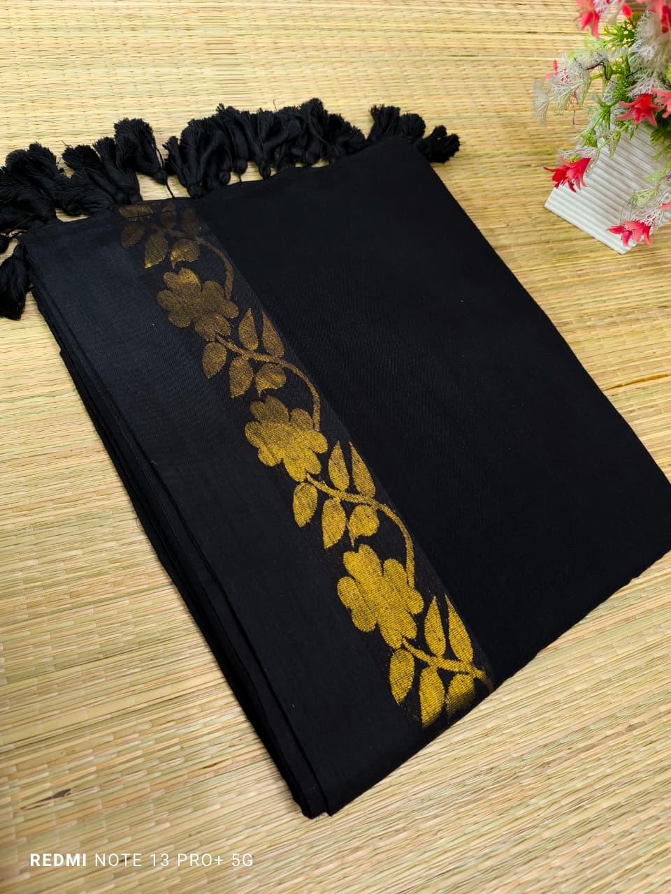 Black Zari Border Mul Cotton Saree