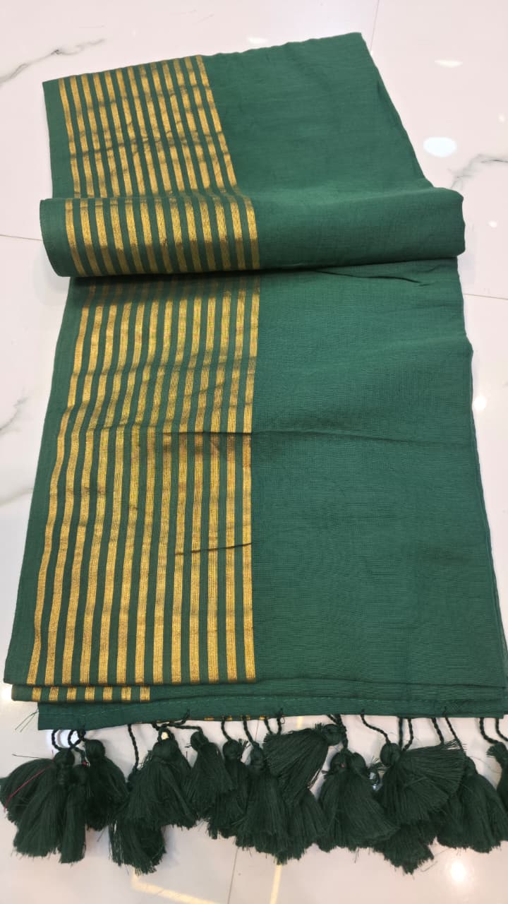 Green Zari Border Mul Cotton Saree