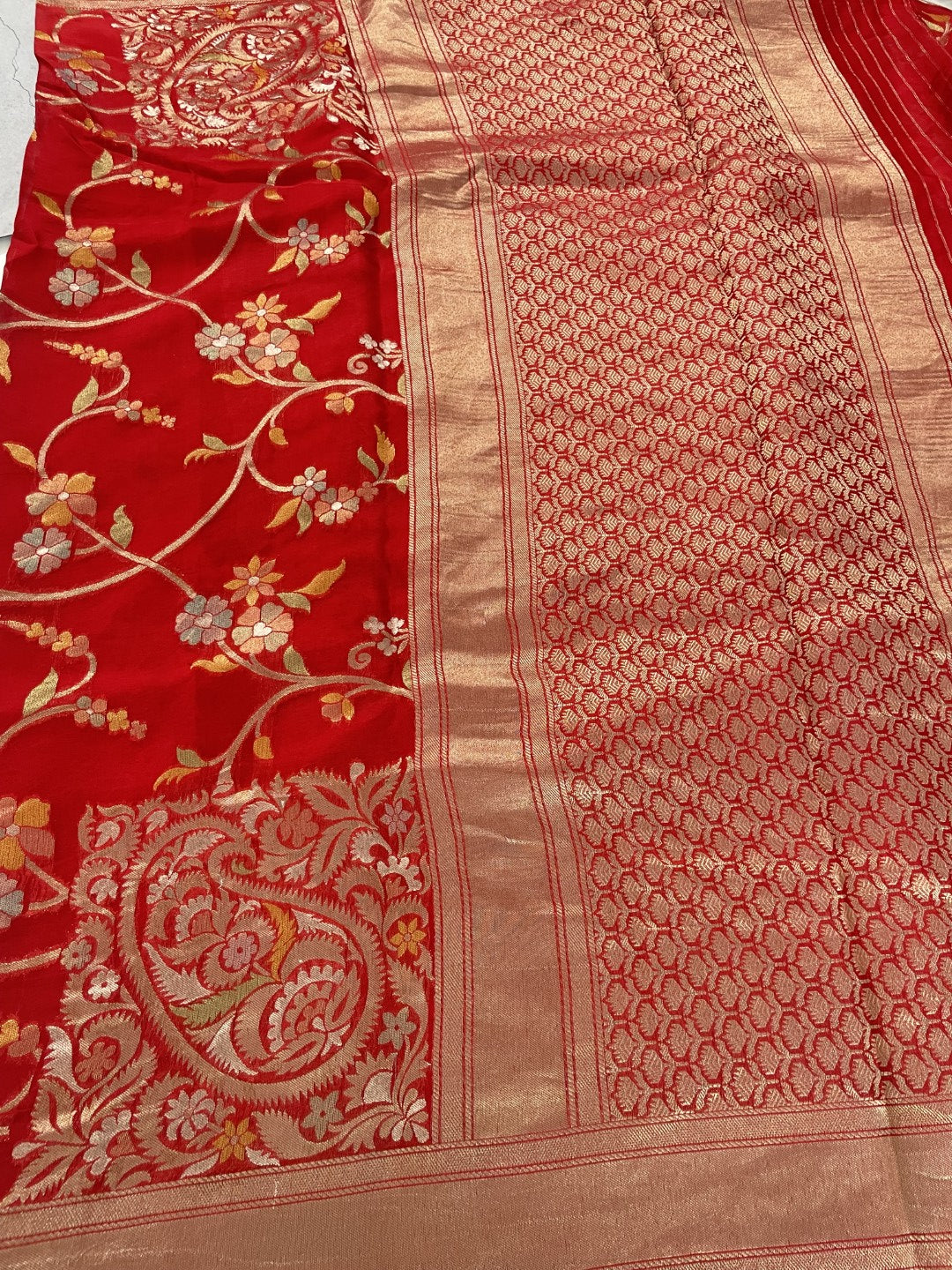 Red Floral Meenakari Soft Organza Saree
